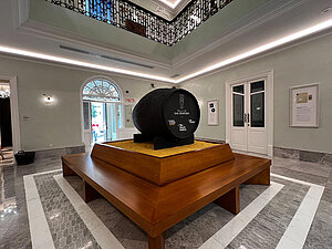 The hall with a barrel and a bench